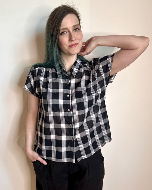 Folly Carol Blouse - Blk Plaid