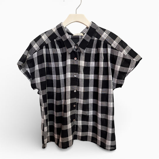 Folly Carol Blouse - Blk Plaid