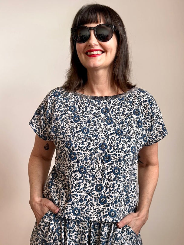 Rita Top - Delft/Grey Lace